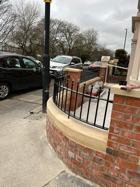 Gosforth Bespoke Radial Brick Wall with Stone Coping & Bespoke Railings